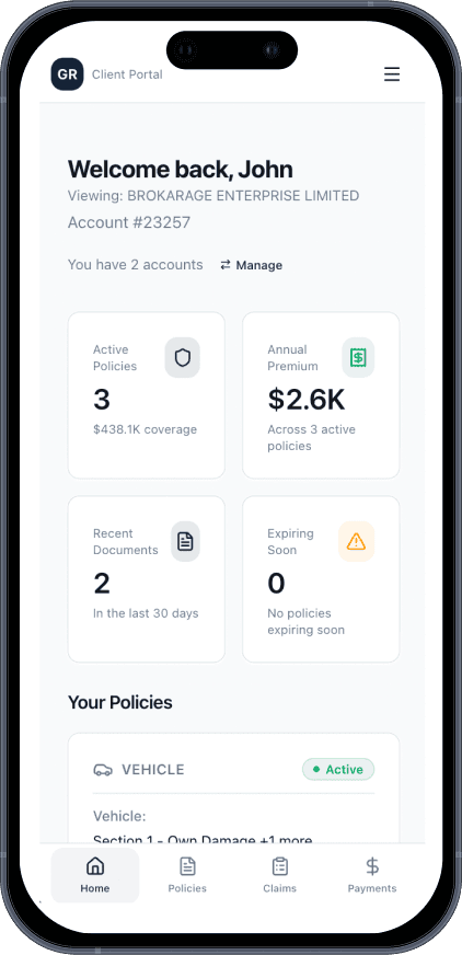 InsuredIn mobile client portal