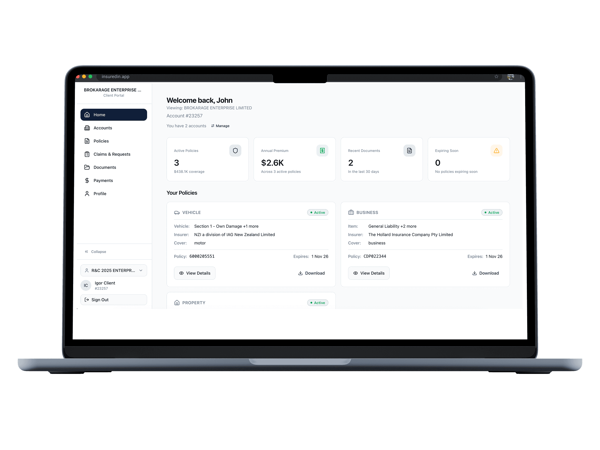 InsuredIn broker dashboard