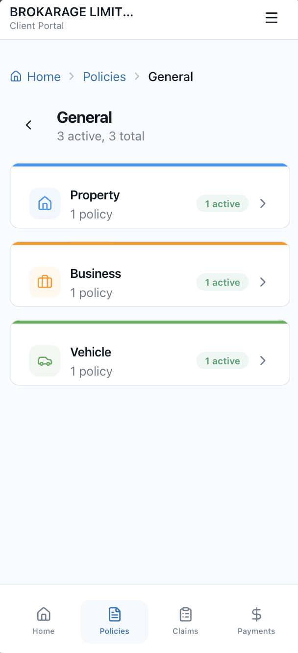 InsuredIn client portal on mobile